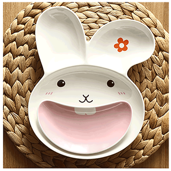 新品儿童可爱卡通三格陶瓷饭碗萌萌兔厨房餐具8寸多功能餐盘 t 小萌兔