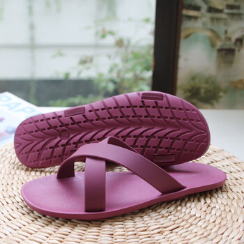 erlyeen泰国乳胶拖鞋男女橡胶防滑夏季平跟感沙滩拼色不臭叉凉拖 紫红