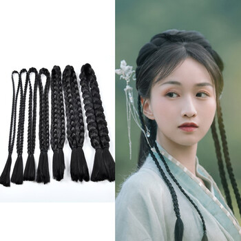 aosiwig 古装假发双头麻花辫民国五四青年大辫子汉服发型儿童摄影cos