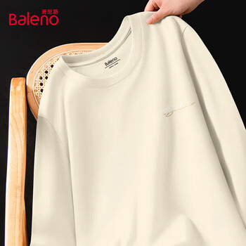 班尼路纯棉长袖T恤早秋季日常逛街休闲运动上衣柔软舒适简约百搭打底衫 【重磅纯棉】-浅米#PB金线字 XL