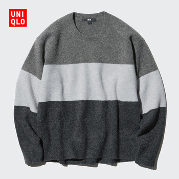 UNIQLO 优衣库 女装souffle yarn舒芙蕾圆领拼色针织衫/毛衣毛衫473051