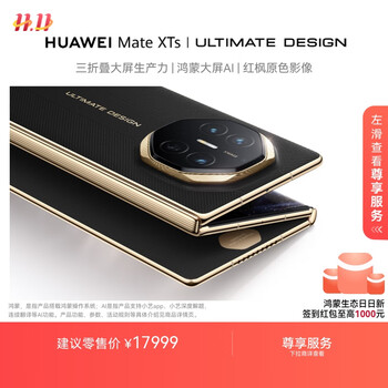 HUAWEI Mate XTs 非凡大师 玄黑16GB+256GB三折叠大屏生产力 鸿蒙大屏AI 华为三折叠屏 鸿蒙智能手机