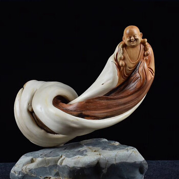 弥勒佛木雕 太行崖柏根雕摆件精品木雕工艺品客厅弥勒佛达摩陈化骨料