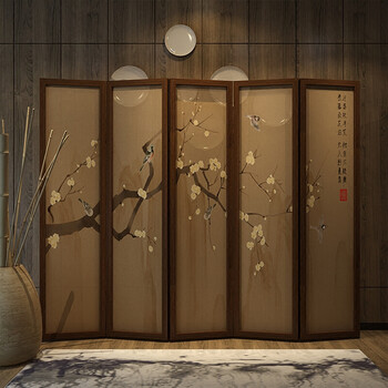 客厅隔断屏风折屏五扇实木移动办公室玄关折叠屏风古代隔断屏风中国风