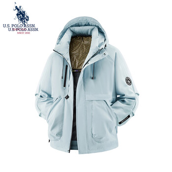U.S. POLO ASSN.棉衣男士秋冬季户外防风蓄热保暖连帽外套休闲舒适百搭男装棉衣 湖蓝 XS