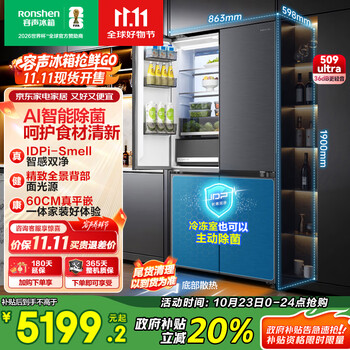 20点开始、大件超省：容声 BCD-509WD15FPQLA 风冷十字对开门冰箱 509L 月岩灰