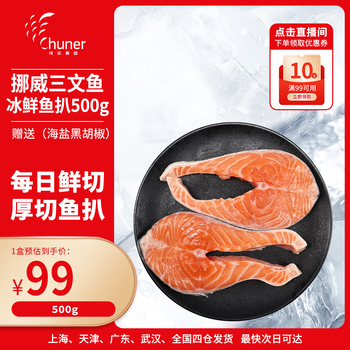 纯尔 挪威冰鲜三文鱼鱼排 500g