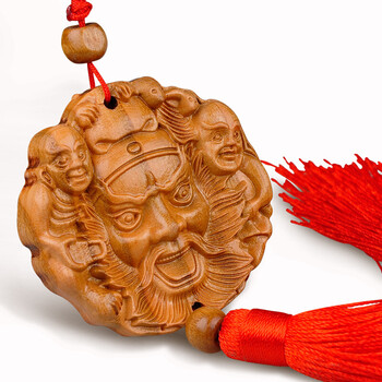 钟馗捉鬼桃木挂件纳福手工艺品摆件装饰品 图片色