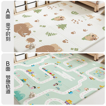 澳乐宝宝爬爬垫加厚婴儿防摔爬行垫XPE无甲酰胺折叠垫 亲子时刻+梦想轨道1.5m*1.8m*2cm