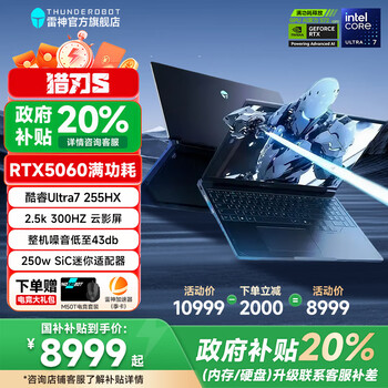 雷神（ThundeRobot）猎刃S Ultra7 255HX/RTX5060 16英寸电竞游戏本学生设计师3D建模AI编程笔记本电脑25新款 Ultra7 255HX/RTX5060