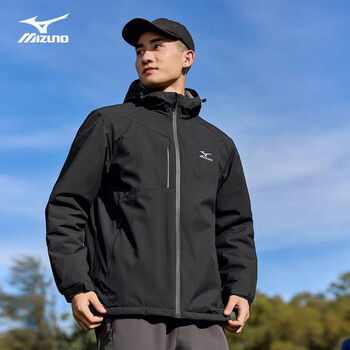 美津浓（MIZUNO）户外夹克男连帽梭织透气情侣锋衣加绒加厚加棉外套男上衣