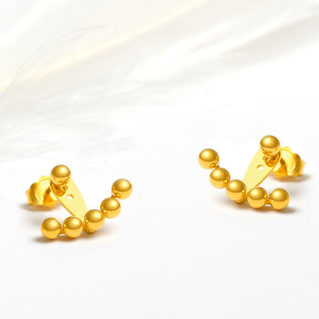 忽风老凤凰王子文同款999足金耳环黄金耳钉小豆豆扇形女金耳饰送妈妈