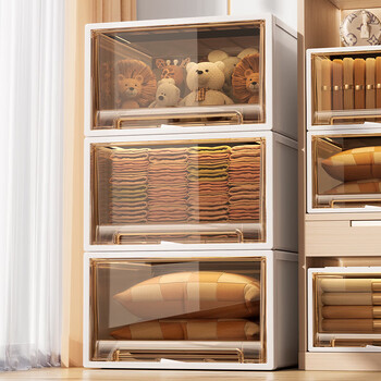 稻草熊（DOCOXO）抽屉式收纳箱透明衣柜大号衣服整理箱超大号储物箱塑料收纳柜子 深27*宽18*高9.5 杏色外壳+透明抽屉【1个装】