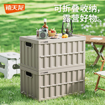 禧天龙户外折叠收纳箱野餐露营整理箱车载后备箱工业风储物箱周转箱 【冰河灰37升】 49.5*32*25.8cm
