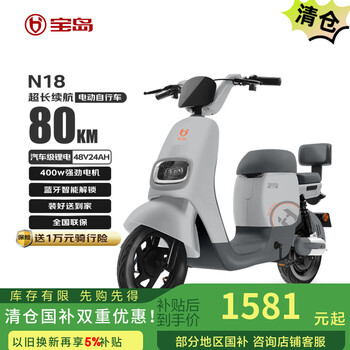 宝岛电动自行车N18锂电48V24Ah长续航80km豪华外观代步首选 铅笔灰