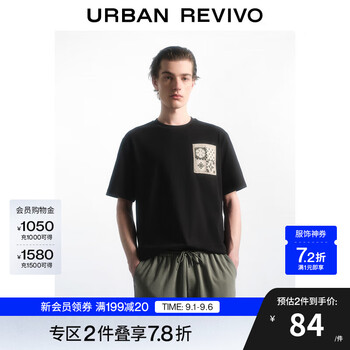 UR2025春季新款男装时尚休闲编织图案圆领短袖T恤UML450034 正黑 XS