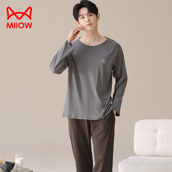 Miiow 猫人 100%纯棉 春秋季男士长款家居服套装