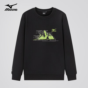 美津浓户外卫衣男春秋长袖T恤上衣圆领宽松男女同款加绒保暖套头衫 2626黑色 加绒款 M