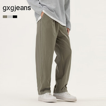 gxg.jeans男装* 多色斜纹面料简约基础宽松休闲长裤男裤 25秋新品 灰绿 XL (180) -32码