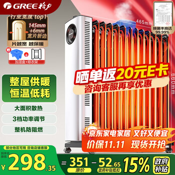 格力(GREE)【许我耀眼推荐】取暖器电热油汀加热电暖器立式电暖气加热器家用大面积加湿宽片 NDY23-X6022