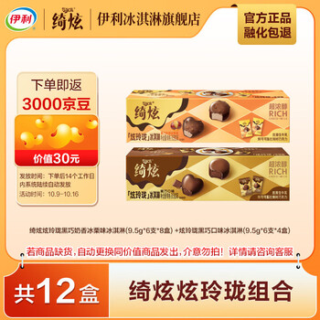 伊利【mini分享装】绮炫炫玲珑冰淇淋 黑巧奶香冰栗开心果 共12盒(办公室小食分享)