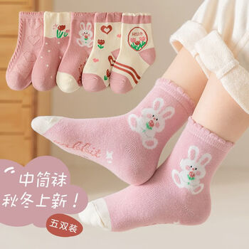 BANILACOO【5双装】儿童袜子棉袜秋冬季中筒袜男袜1-3-5岁童袜女童袜 QM-8-5双 1-3岁 1-3岁（适合鞋码16-22码）