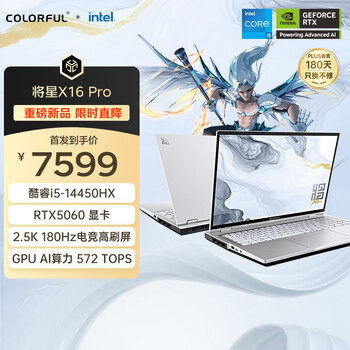 七彩虹（Colorful）将星X16 Pro 14代酷睿i5 16英寸游戏笔记本电脑( i5-14450HX 16G 1T RTX5060 180Hz）
