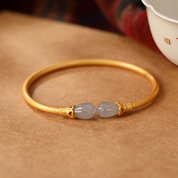 金包玉开口花朵手镯女金镶玉小众设计高级感开口手环送妈妈 胭紫色