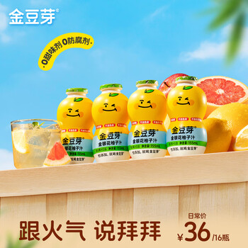 金豆芽儿童金银花柚子汁155ml*16瓶孩子饮料宝宝零食果汁西柚汁