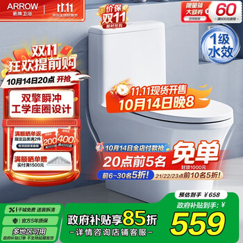 箭牌 ARROW 静音缓降马桶    小户型坐便器节水防臭座便家用喷射虹吸抗菌马桶