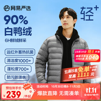 移动端、京东百亿补贴：网易严选 【轻+7.0】90白鸭绒轻羽绒服 多色可选