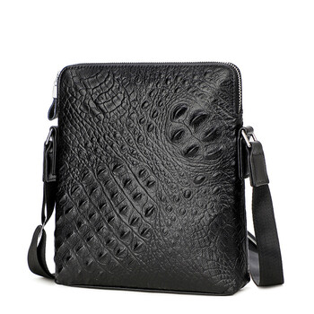 【京东直销】男鳄鱼纹单肩斜跨包鳄鱼纹男包单肩包男士斜挎包包牛皮包