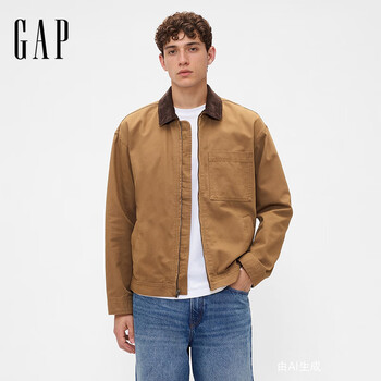 Gap 盖璞 男装2025秋季灯芯绒翻领合身外套巴恩风夹克美版790585 浅棕色 L 美码 XL亚洲码185/104A
