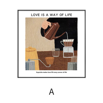 艾格辰文艺复古咖啡厅装饰画现代简约客厅餐厅壁画倒煮咖啡小众ins挂画 A 30*30(PS外框+油画布)