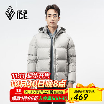 黑冰 25新款户外700蓬鸭绒男款加厚防风保暖羽绒服 F8905MJ  灰白 L