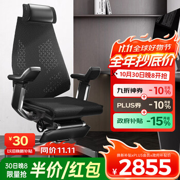 保友办公家具 保友基尼迪亚X 人体工学椅黑色网+躺舒宝 整椅发货 送货上门