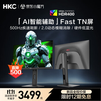 HKC 24.1英寸500Hz显示器FastTN屏HDR400硬件低蓝光GTG0.5ms电竞Type-C三角洲游戏旋转升降电脑UG25HF