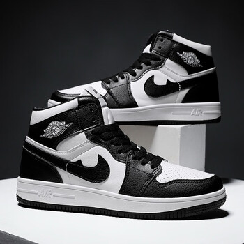 bqenaj男鞋高帮篮球鞋空军一号男板鞋莆田儿童运动休闲鞋子男 aj1白黑