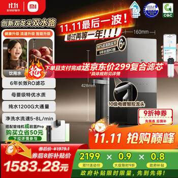 移动端、京东百亿补贴：米家 MIJIA 小米净水器pro双出水1200G 6年长效RO滤芯