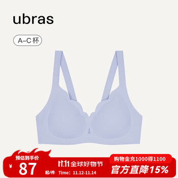 ubras【特卖】花瓣杯夹心软支撑小胸聚拢文胸内衣女无钢圈胸罩 奶盐蓝色 S1-背勾70A/70B