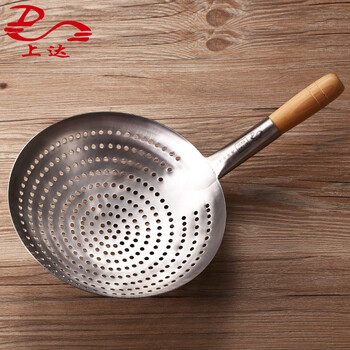 上达凉虾麻辣烫漏勺不锈钢笊篱大号油炸工具木柄漏网