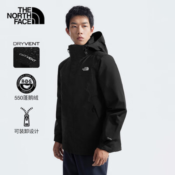 北面秋冬北面男户外保暖550蓬鹅绒内胆三合一冲锋衣81QS 黑色JK3 M