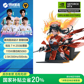 机械革命【国家补贴20%】翼龙16X 16英寸 游戏笔记本电脑(R7 H 255 32G 1T RTX5060 2.5K 300HZ 黑)