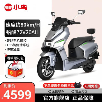 小鸟电动车月壤大功率电动摩托车72V成人高性能电摩高速踏板外卖专用两轮摩托车月壤 九号银/3000W电机/TCS防侧滑