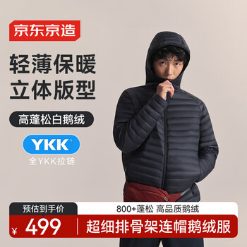 京东京造超细排骨架【鹅绒服】户外轻薄羽绒服男女外套冬连帽   曜石黑 S