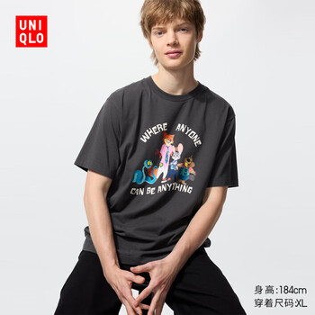 优衣库男女装UT ZOOTOPIA印花短袖T恤疯狂动物城485254 08 深灰色 XS