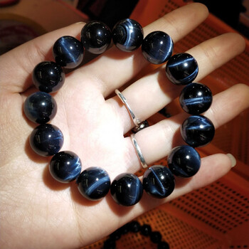 蓝虎眼石手链 8-16mm 高品质蓝色虎石单圈手串男 收藏品蓝虎眼10 mm