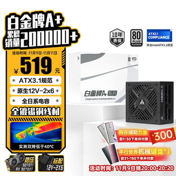 国家补贴：金河田 850W 白金电源 日系电容 /ATX3.0/原生PCIE5.0/支持4080显卡