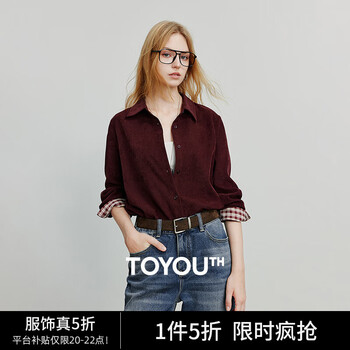 TOYOUTH 初语 女士复古衬衣 磨毛拼接格纹衬衫