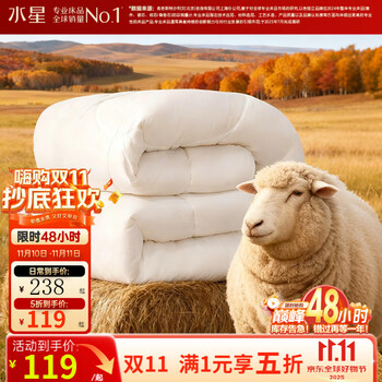 水星家纺被子羊毛被 A类澳洲羊毛进口抗菌冬被加厚保暖秋冬单双人被芯 【61%澳洲羊毛&A类抑菌】冬厚被(白) 150cm×210cm